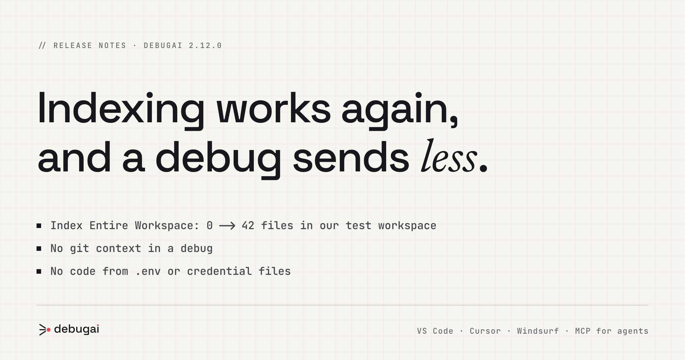 DebugAI 2.12: indexing works again, and a debug sends less